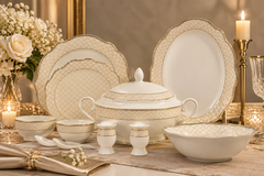 Hi Luxe 37-Piece Premium Golden Dinner Set | Elegant Cream and Golden Tableware Set