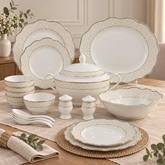 Hi Luxe 37-Piece Premium Golden Dinner Set | Elegant Cream and Golden Tableware Set