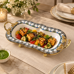 Lemon Tree LT Platter G Rect | Premium Rectangular Serving Platter with Ornate Gold Handles