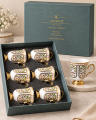 Vigneto V Golden Tea Cups 6 Pcs 222 | Premium Floral Tea Cup Set
