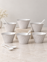 Vigneto V Grey Ice Cream Set 12 Pcs | Elegant Ice Cream Bowl Set