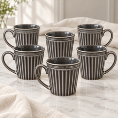 Vigneto Premium Ribbed 6 Cup Set | Elegant Fluted Tea & Coffee Cups