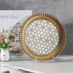 Devnow Royal Hive Round Platter | Premium Gold-Rimmed Decorative Serving Plate | Elegant Serveware