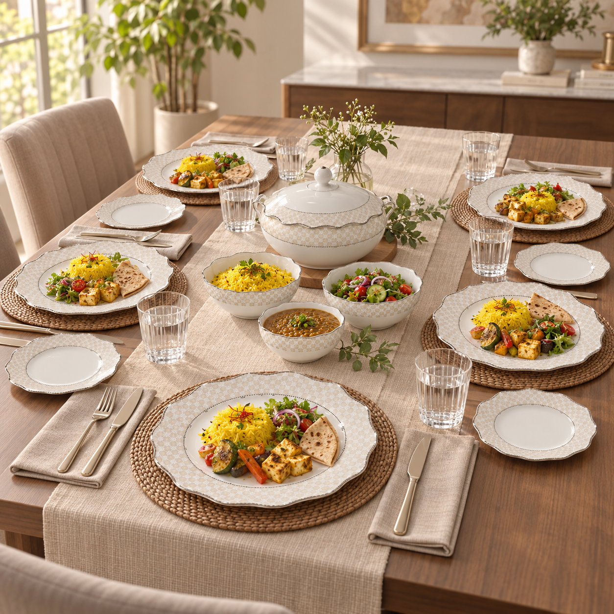 Hi Luxe 37-Piece Premium Golden Dinner Set | Elegant Cream and Golden Tableware Set