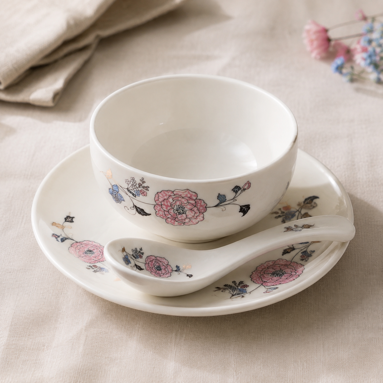 Lemon Tree LT Turin Soup Set 18 Pcs | Elegant Floral Soup & Serving Set