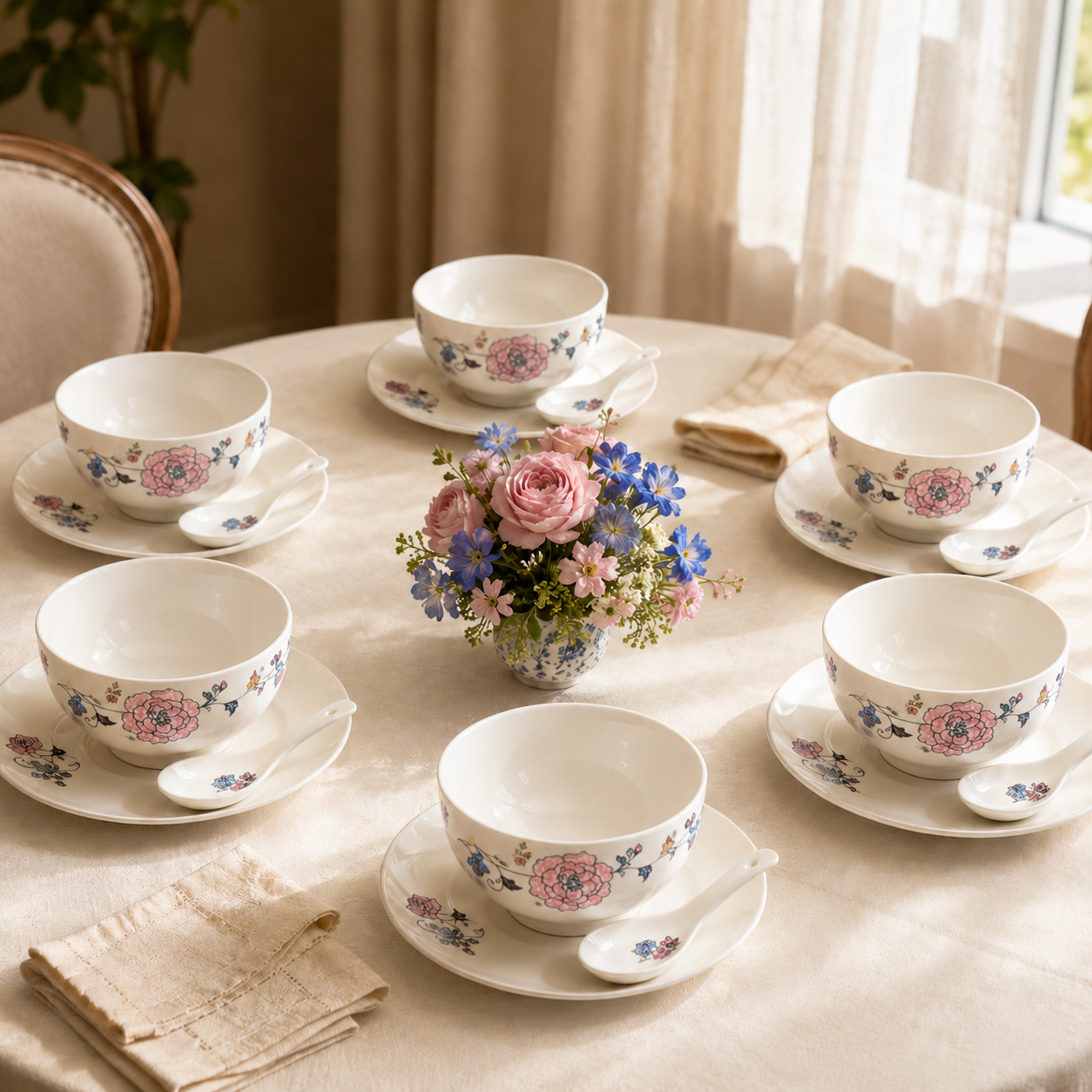 Lemon Tree LT Turin Soup Set 18 Pcs | Elegant Floral Soup & Serving Set
