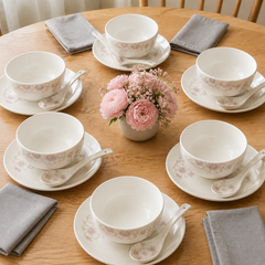 Lemon Tree LT Turin Soup Set 18 Pcs | Elegant Floral Soup & Serving Set