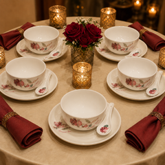 Lemon Tree LT Turin Soup Set 18 Pcs | Elegant Floral Soup & Serving Set