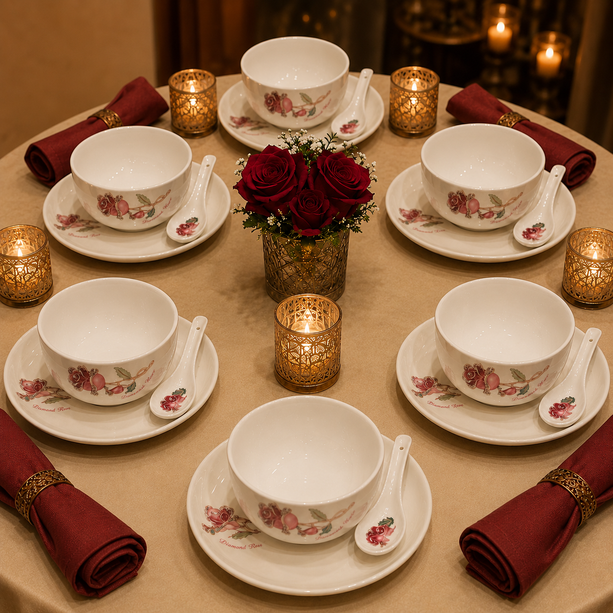 Lemon Tree LT Turin Soup Set 18 Pcs | Elegant Floral Soup & Serving Set