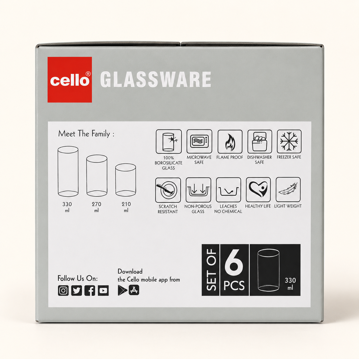 Cello Roma Hexa 330ml 6 Drinking Glasses – Clear Glass Tumbler