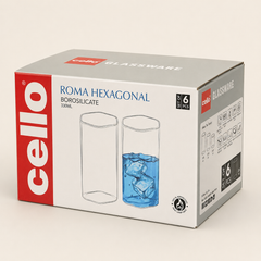 Cello Roma Hexa 330ml 6 Drinking Glasses – Clear Glass Tumbler