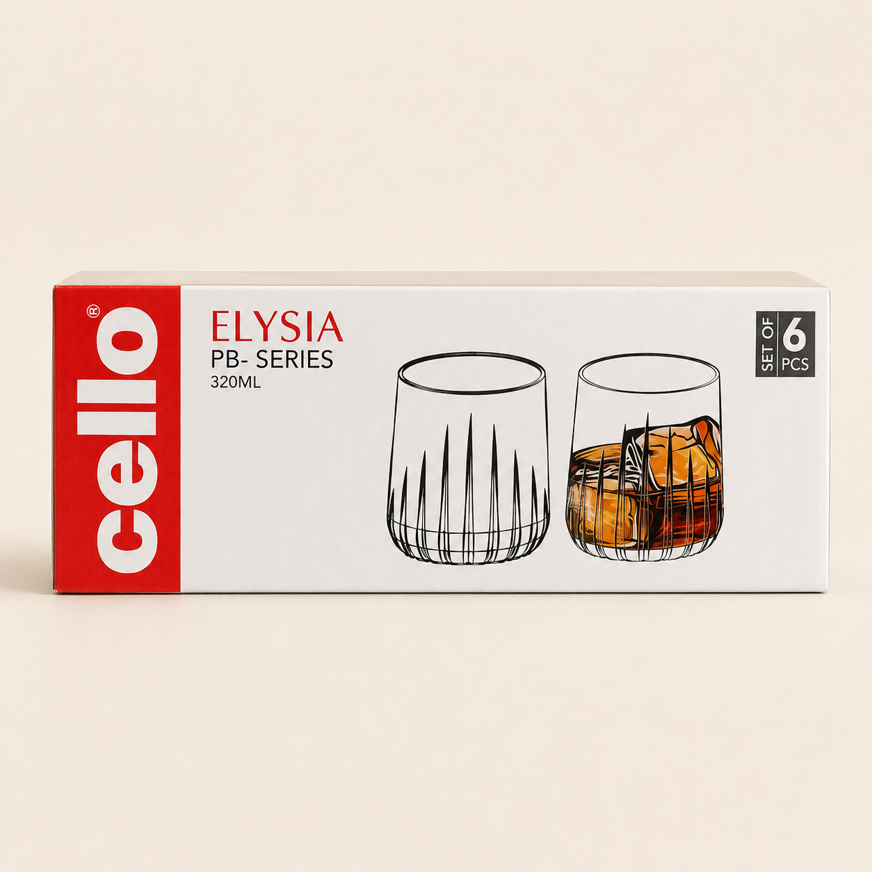 Cello Elysia 320ml 6 Drinking Glass – Premium Glass Tumbler