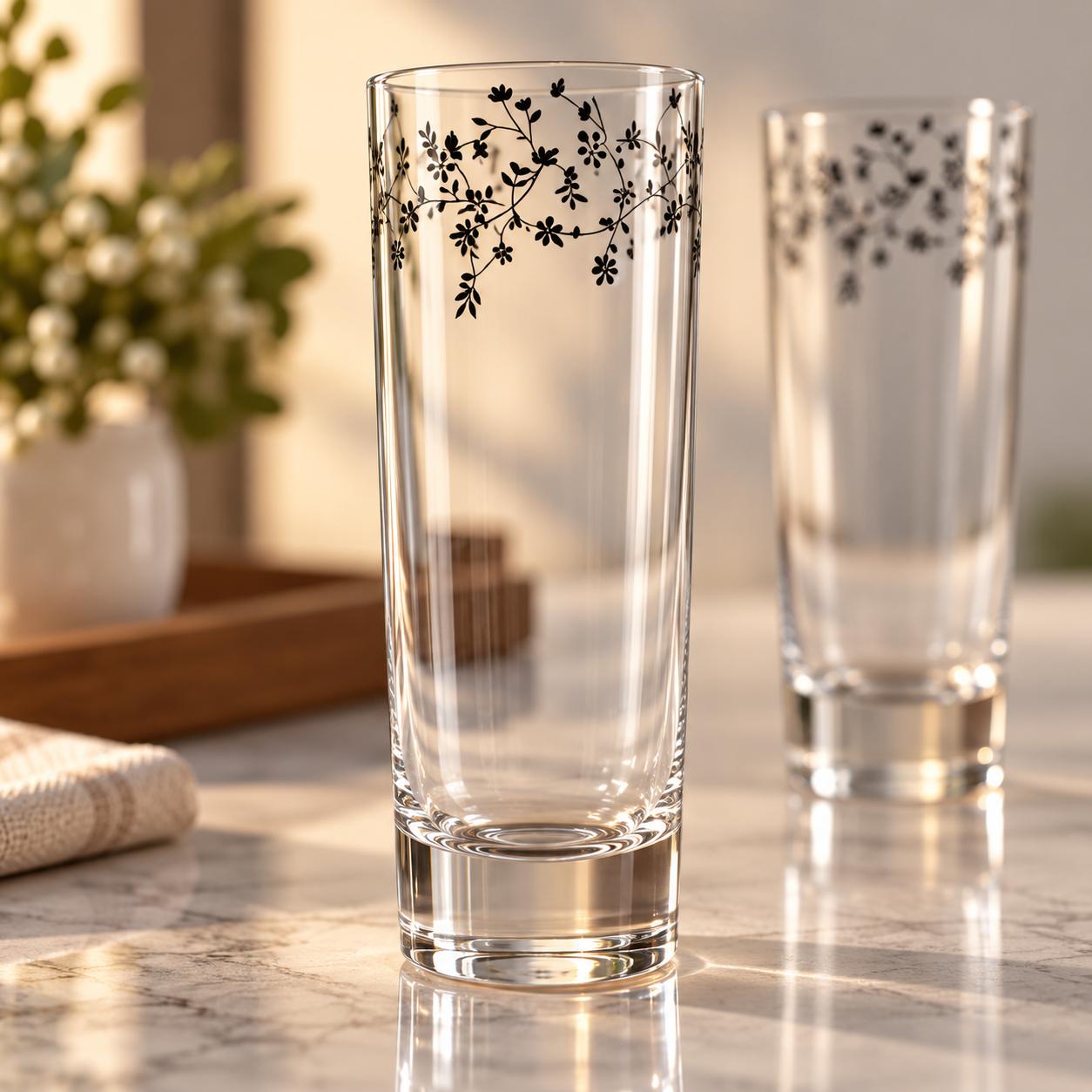 Devnow Mixology Palermo Premium Drinking 6 Glasses | Elegant Floral Glass for Water, Juice & Mocktails