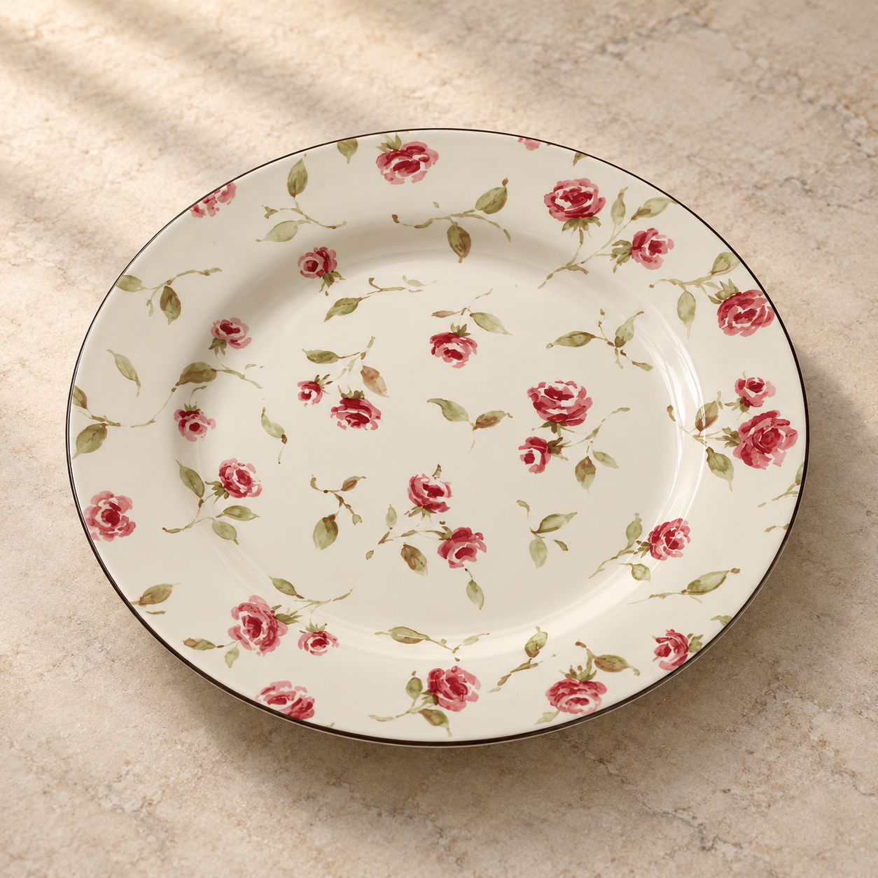 Devnow Floret Salad Plate | Elegant Floral Ceramic Plate with Gold Rim | Premium Tableware