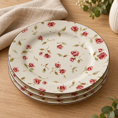 Devnow Floret Salad Plate | Elegant Floral Ceramic Plate with Gold Rim | Premium Tableware