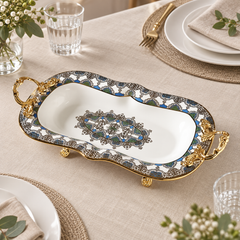 Lemon Tree LT Platter G Rect | Premium Rectangular Serving Platter with Ornate Gold Handles