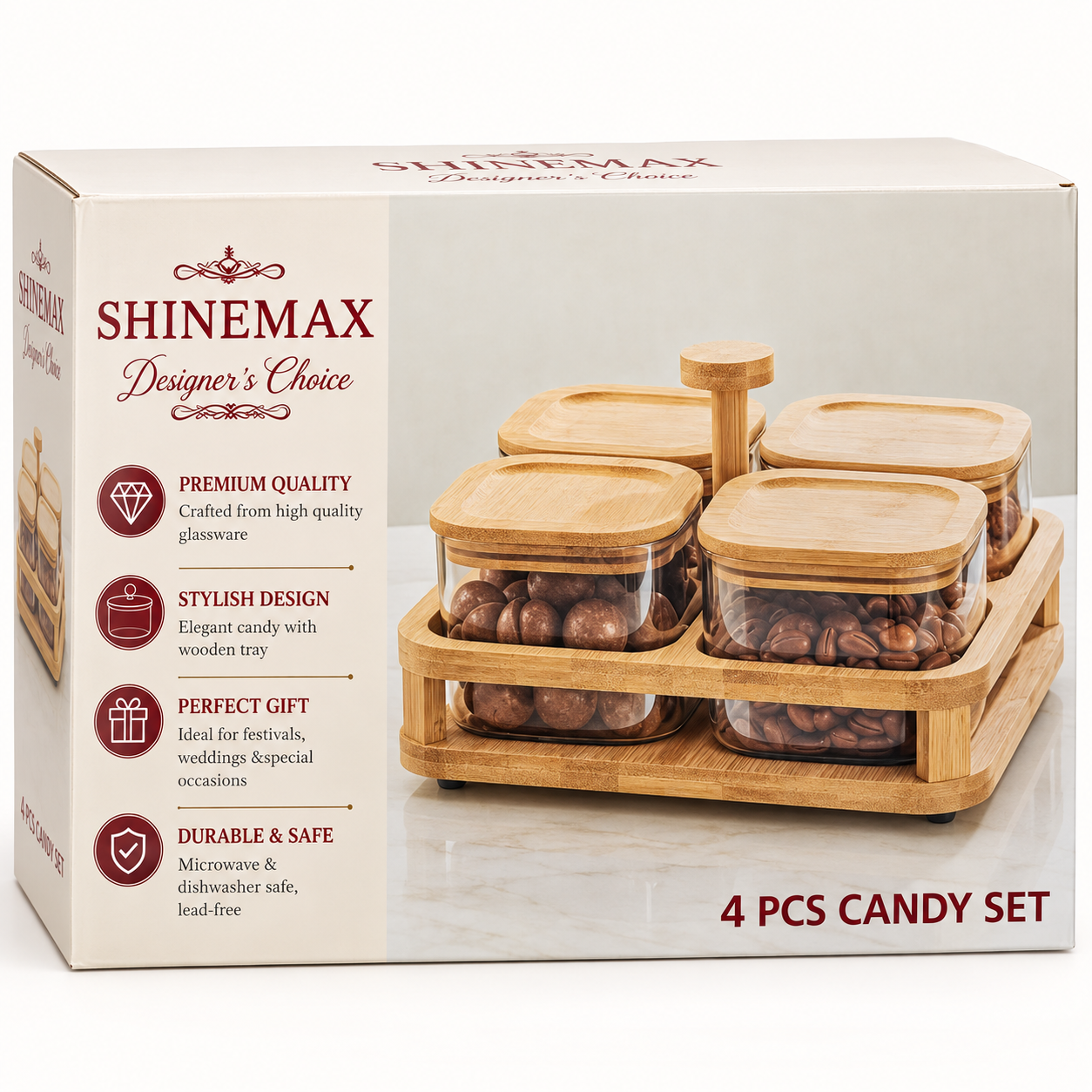 ShineMax Revo Square Candy Set 4 Jar – Stylish Serveware Set
