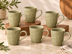 Vigneto V Dark Green 6 Pcs Mugs | Elegant Dark Green Coffee & Tea Mug Set