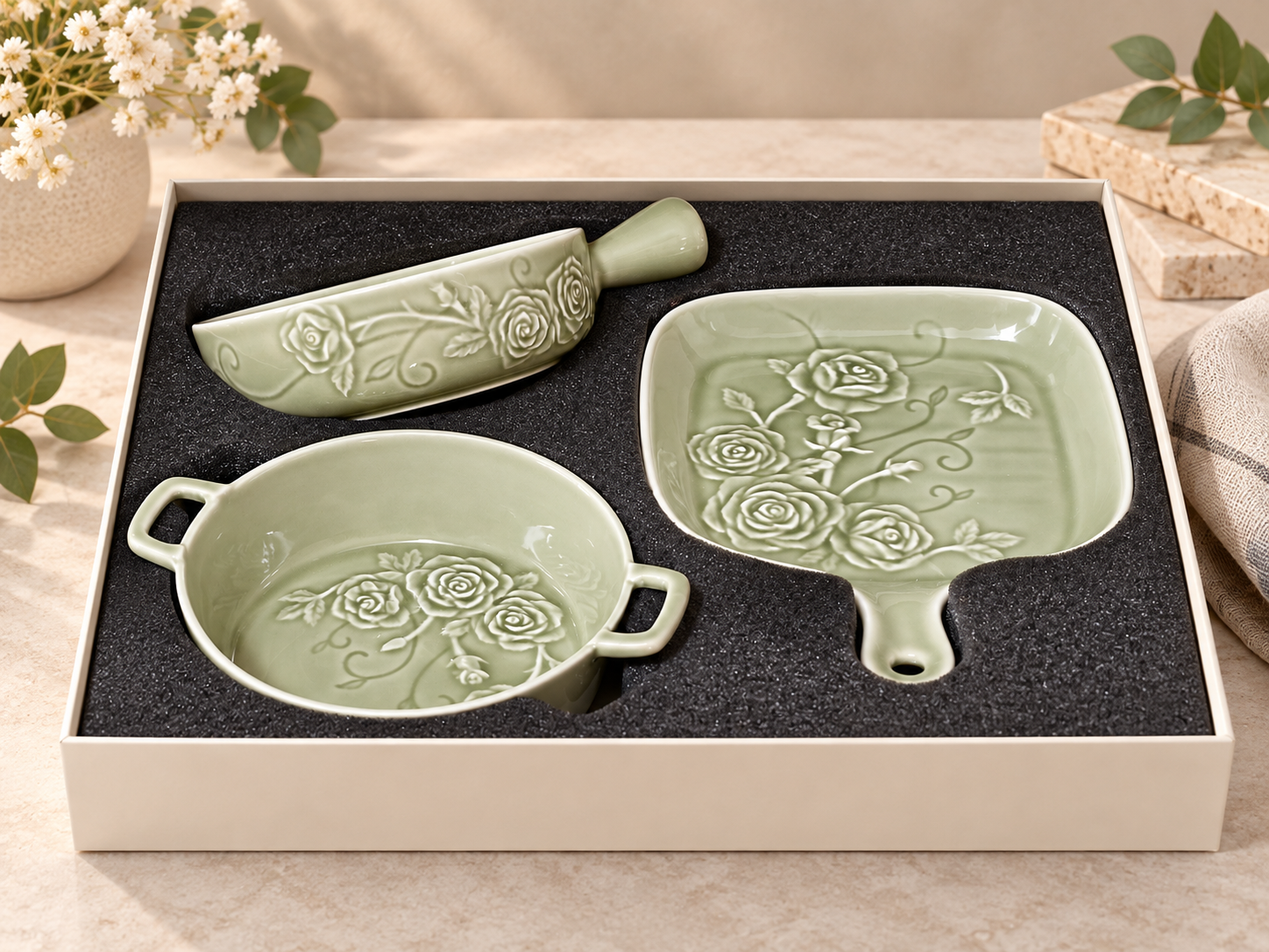 Vigneto V Serving Set 3 Pcs Green | Premium Serving Set