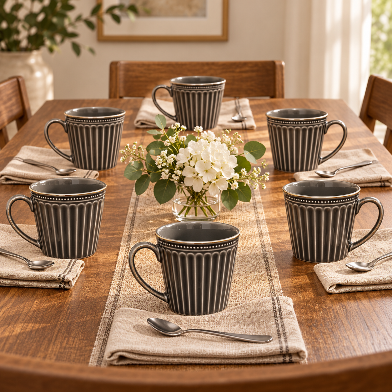 Vigneto Premium Ribbed 6 Cup Set | Elegant Fluted Tea & Coffee Cups