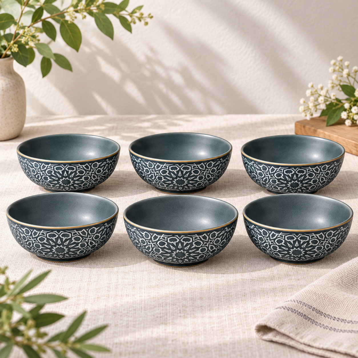 Henniger HR Bowl Set Grey 6 Pc | Glass Serving Bowl Set