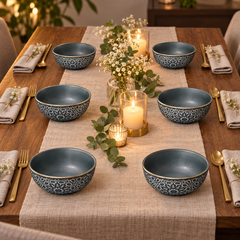 Henniger HR Bowl Set Grey 6 Pc | Glass Serving Bowl Set