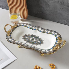 Lemon Tree LT Platter G Rect | Premium Rectangular Serving Platter with Ornate Gold Handles