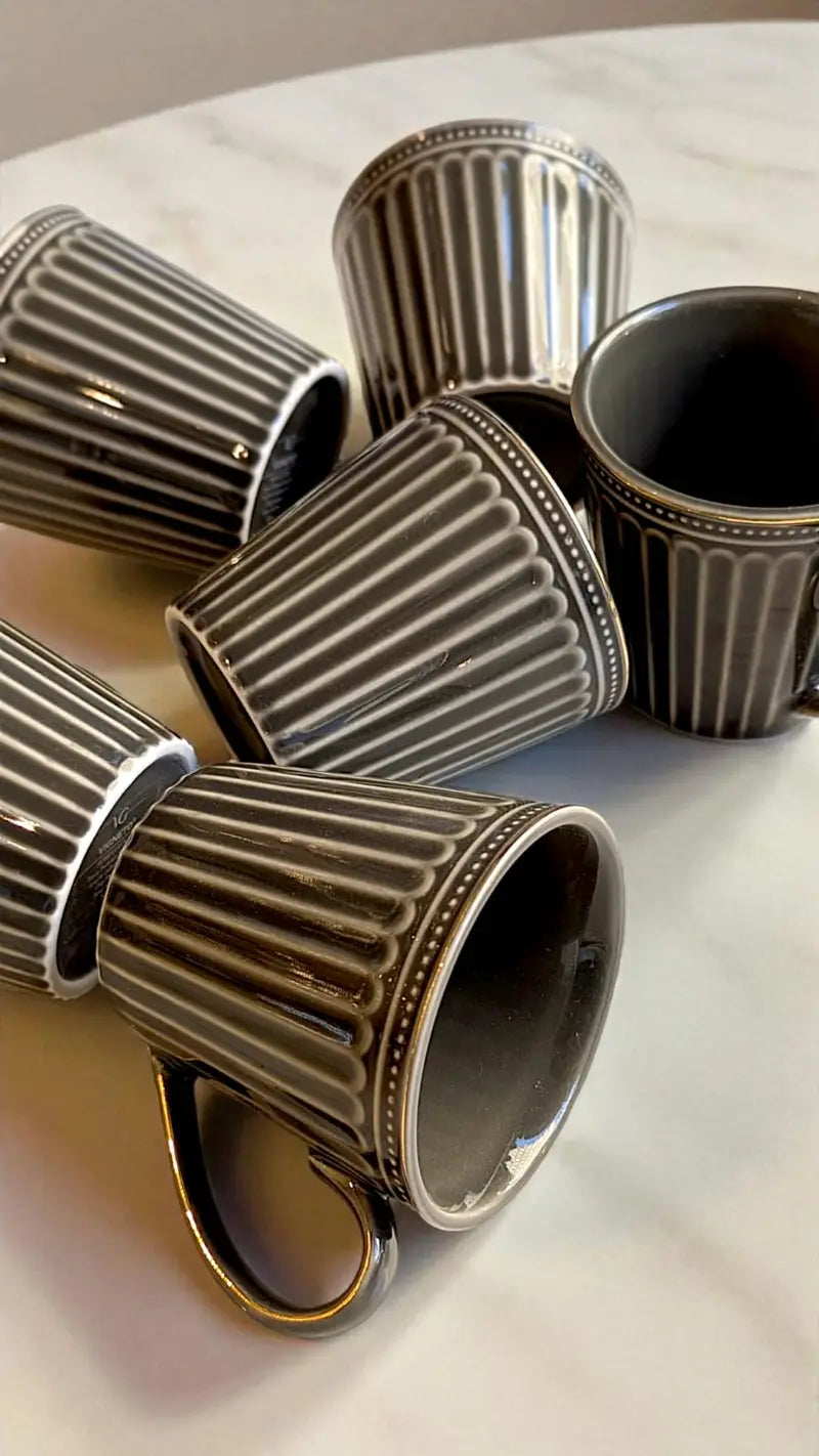 Vigneto Premium Ribbed 6 Cup Set | Elegant Fluted Tea & Coffee Cups