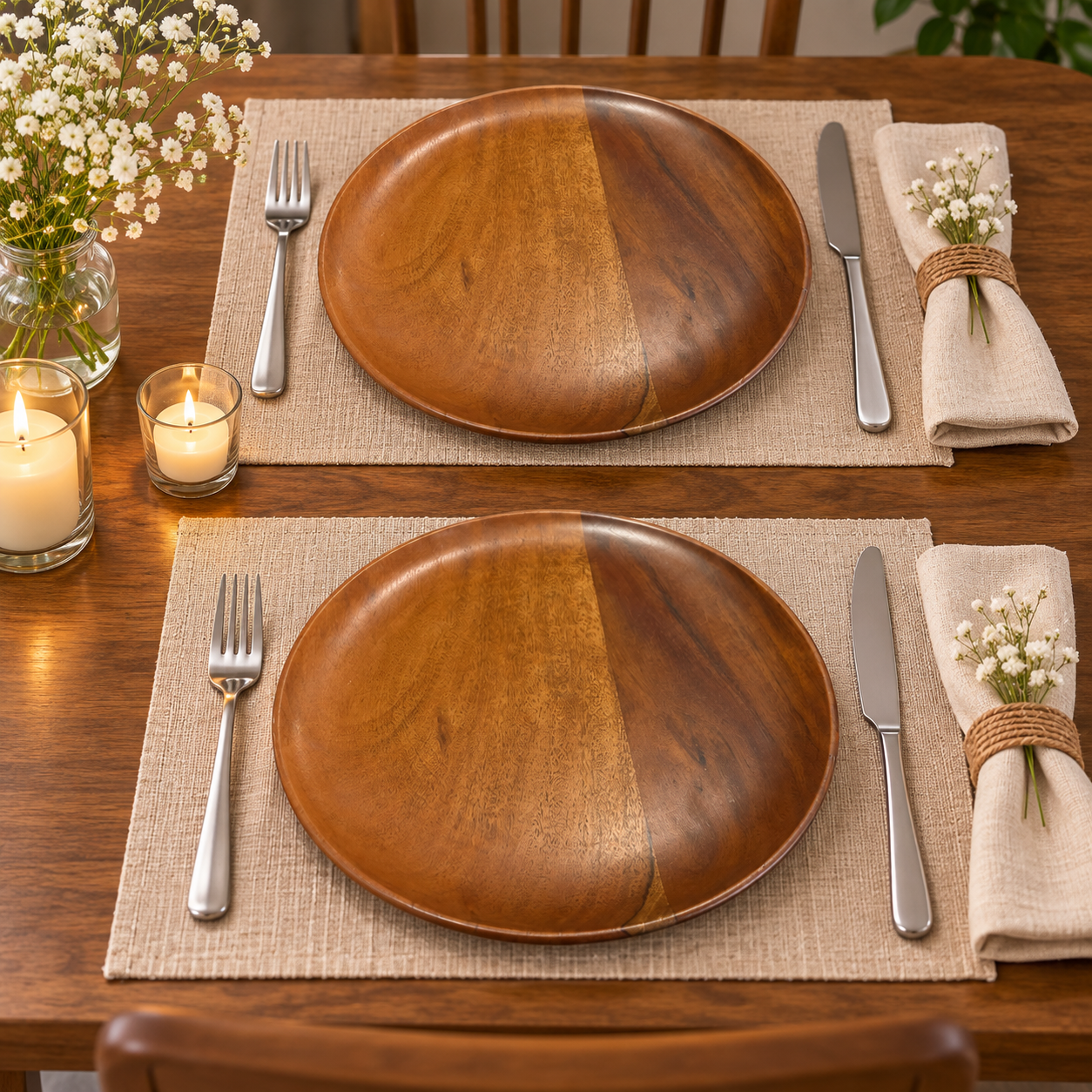 Furniv Wooden Plate 10 Inch | Stylish Wooden Serving Plate